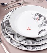 Porcelain Dinner Plate with Platinum Rim and Dragon Design 29cm
