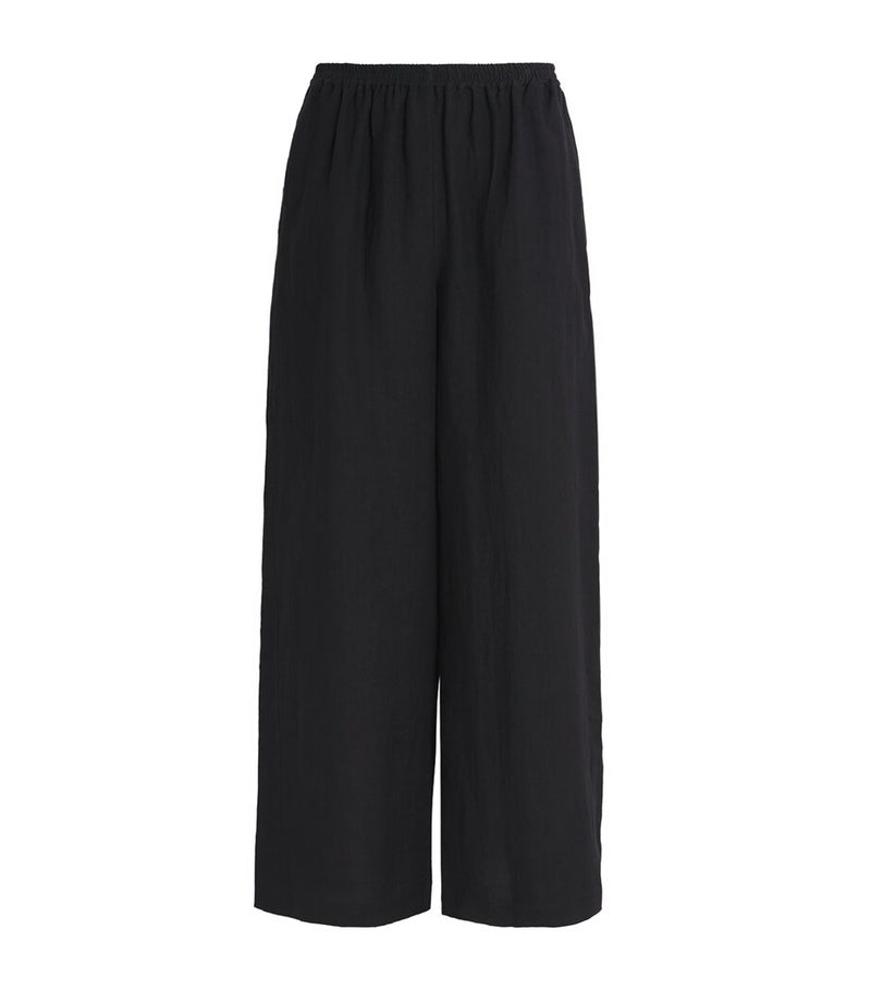 ESKANDAR linen flared trousers with elasticated waistband - British product
