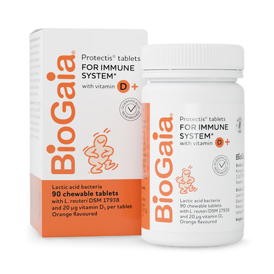 Holland & Barrett BioGaia Protectis Probiotic Tablets with Vitamin D3 Orange 20 µg 90 Tablets- Buy online at McGrocer