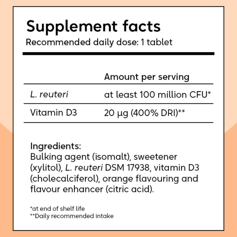 BioGaia Protectis D+ probiotic vitamin D tablets 90 count (British brand)