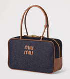 Miu Miu Beau denim top-handle bag with calf leather trims (British brand)