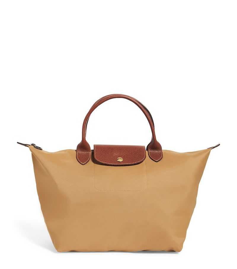 Longchamp Le Pliage medium handbag with leather trims, UK version
