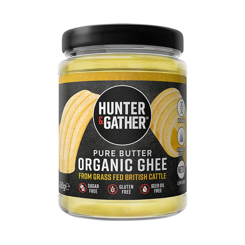 Hunter & Gather organic ghee 450g jar, imported from the UK