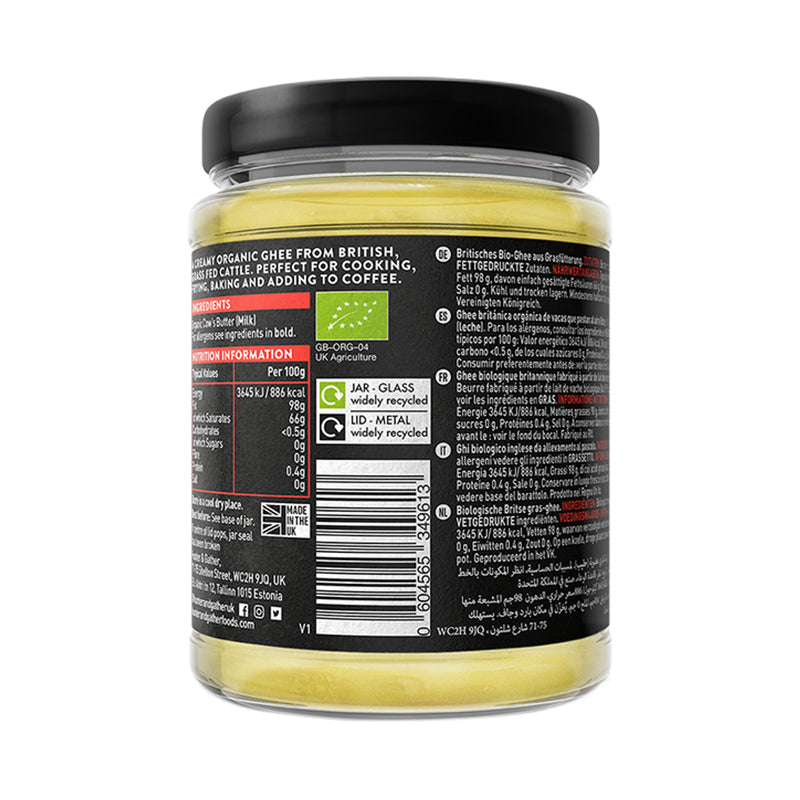 Hunter & Gather organic ghee 450g jar, imported from the UK