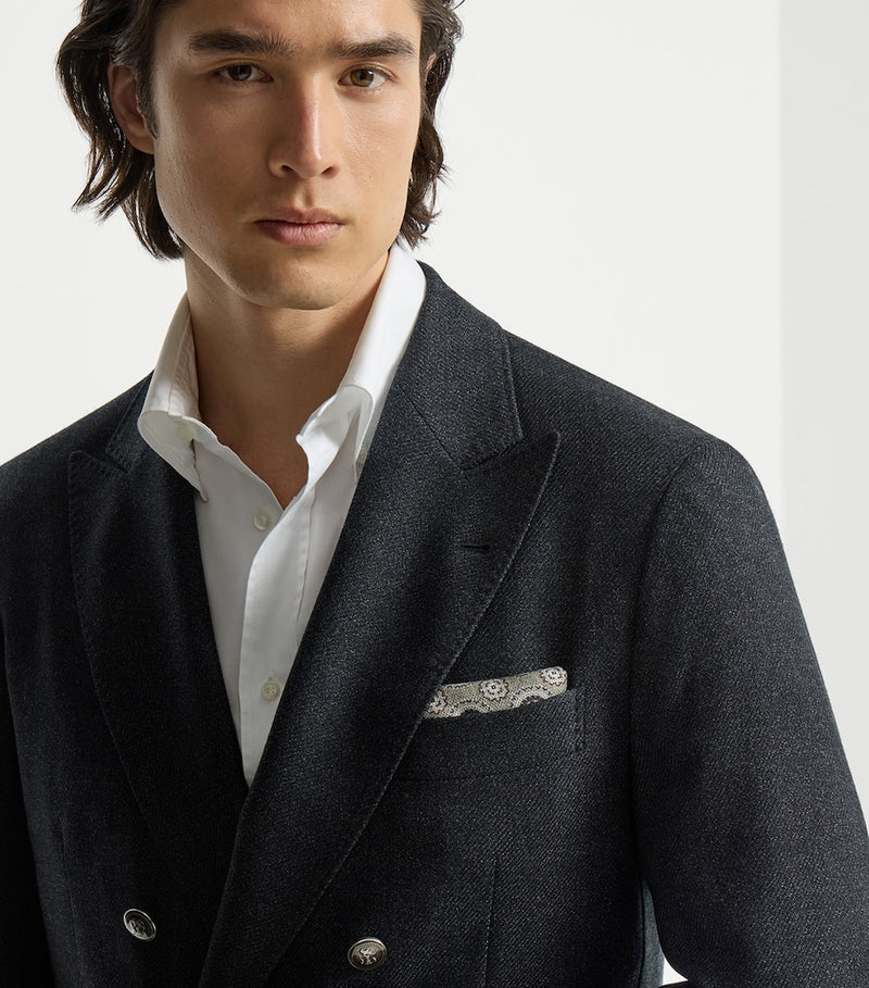 Brunello Cucinelli silk medallion pocket square 35cm, imported from the UK