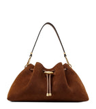 Jimmy Choo medium cinch suede shoulder bag, imported from the UK
