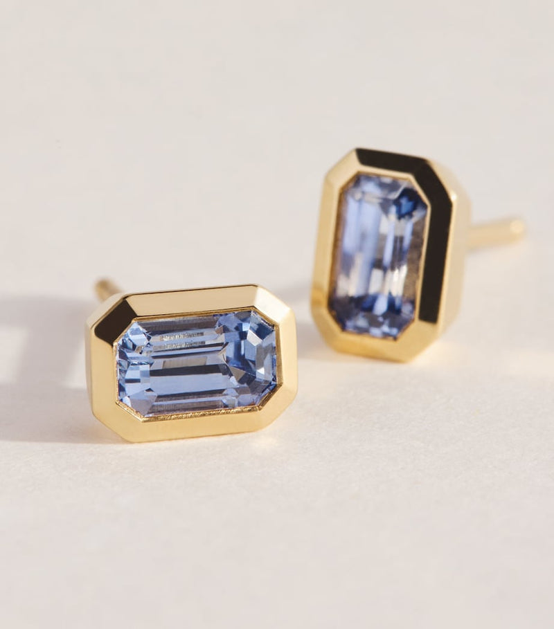 Azlee small yellow gold and sapphire stud earrings - British product