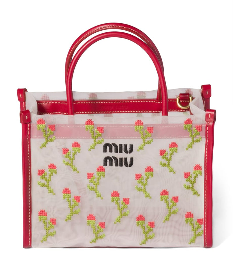 Miu Miu embroidered mesh top-handle bag small, UK version
