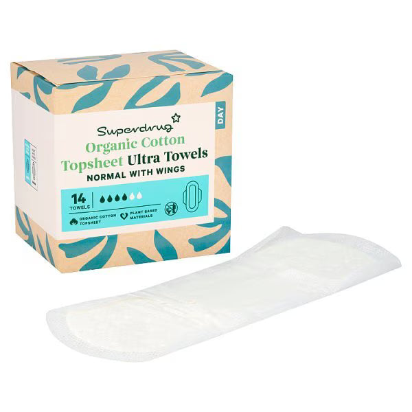 Superdrug Cotton Day Sanitary Towel 14 Pack (British brand)