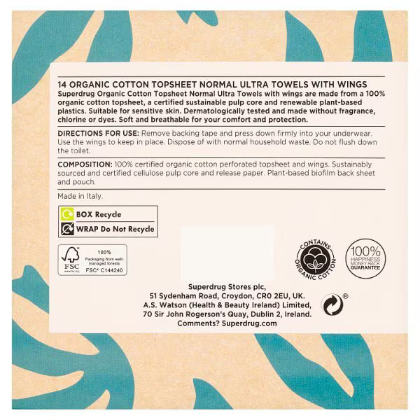 Superdrug Cotton Day Sanitary Towel 14 Pack (British brand)