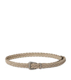 Brunello Cucinelli leather braided belt silver-tone buckle, UK version