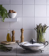 Harrods Hammered Stainless Steel Gratin Pan with Lid, 30cm- Buy online at McGrocer