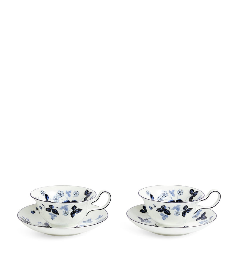 Wedgwood Wild Strawberry Inky Blue teacup and saucer set of 2 (British brand)