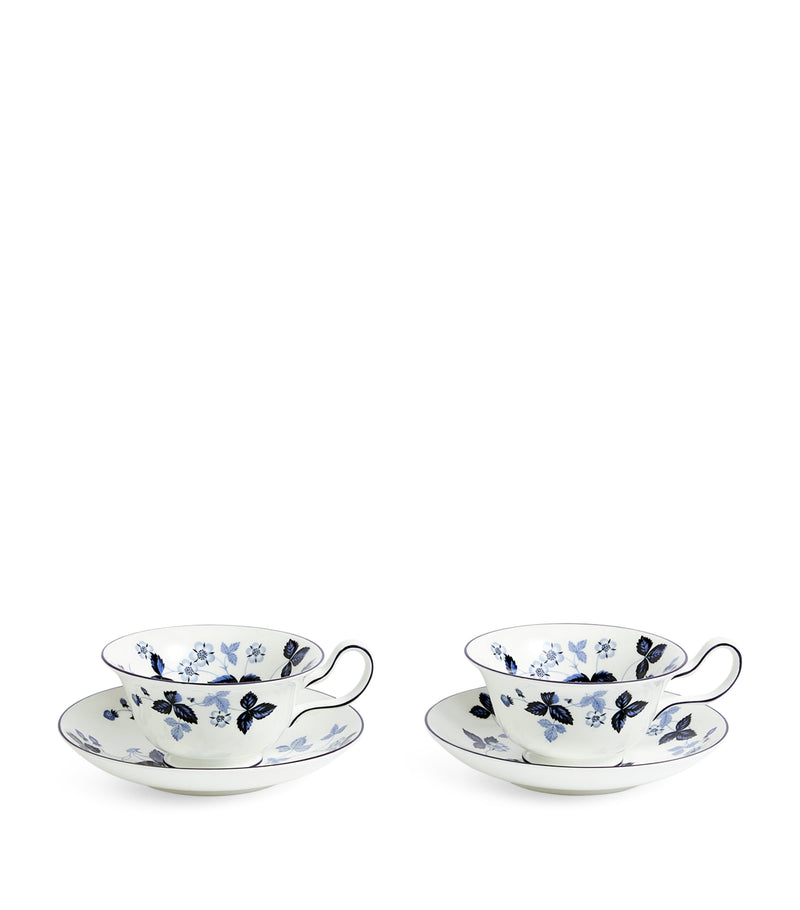 Wedgwood Wild Strawberry Inky Blue teacup and saucer set of 2 (British brand)
