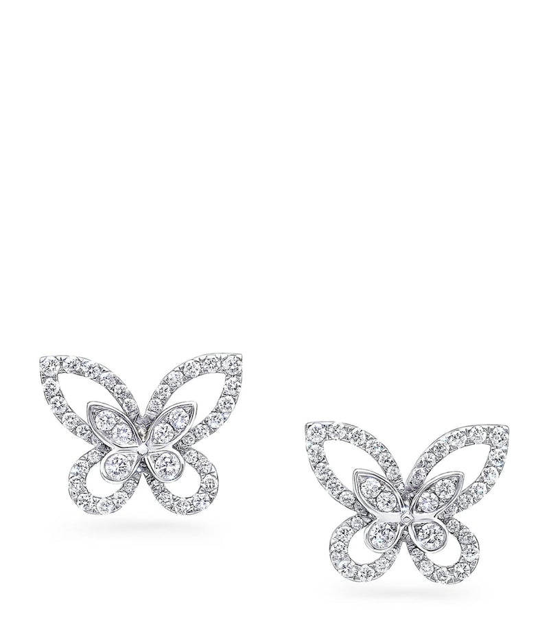 Graff white gold diamond butterfly stud earrings 1.3cm - British product