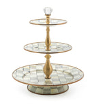 MacKenzie-Childs Sterling Check Three-Tier Cake Stand, imported from the UK