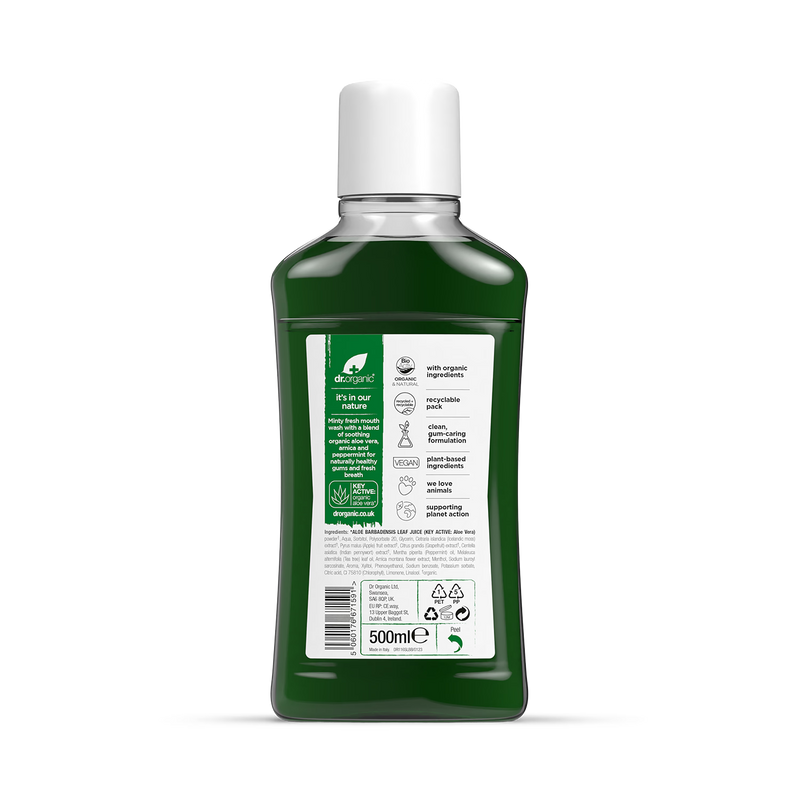 Dr Organic Aloe Vera Mouthwash Extra Fresh Mint 500ml - British product