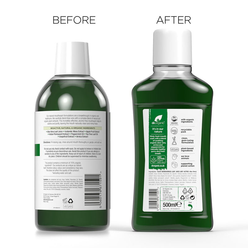 Dr Organic Aloe Vera Mouthwash Extra Fresh Mint 500ml - British product