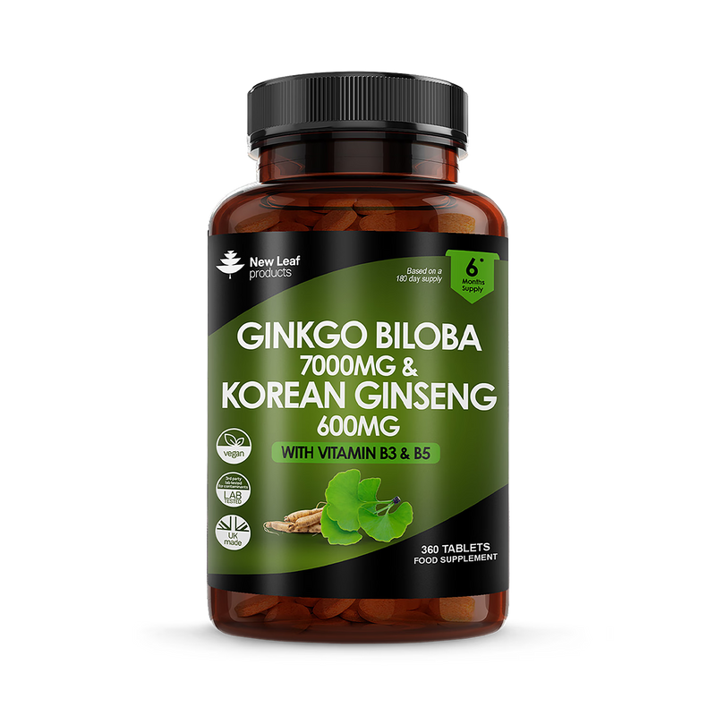 New Leaf Ginkgo Ginseng with B3 B5 360 tablets, imported from the UK