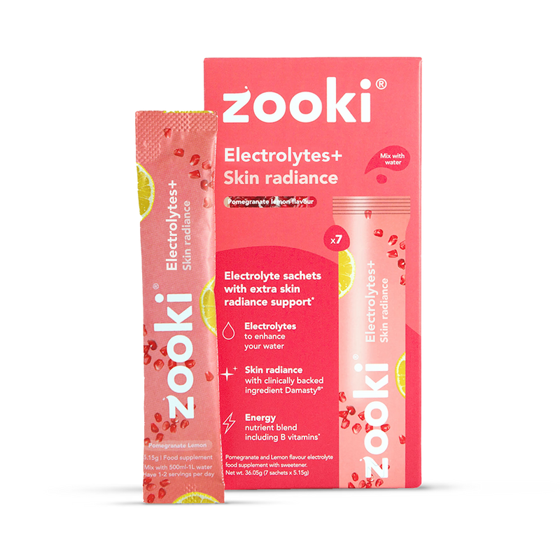 Zooki Electrolytes+ Skin Radiance pomegranate flavour 7 sachets - British product