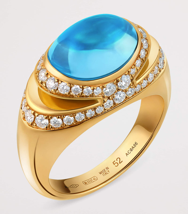 Bvlgari cocktail ring with blue topaz and diamonds (British brand)