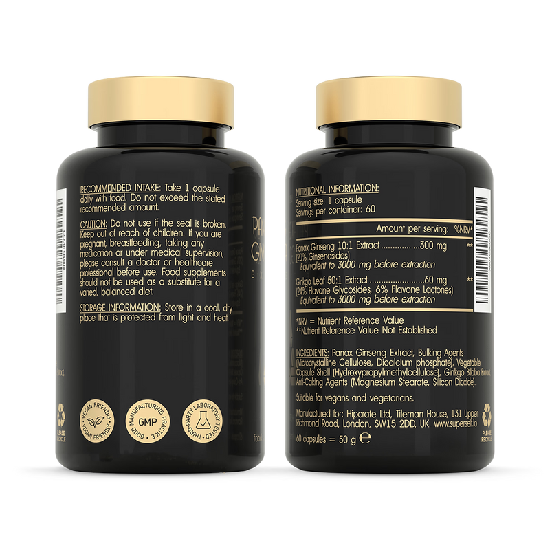 SuperSelf Panax Ginseng Ginkgo Biloba capsules 60 count, imported from the UK