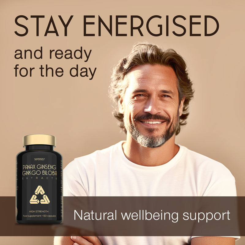 SuperSelf Panax Ginseng Ginkgo Biloba capsules 60 count, imported from the UK
