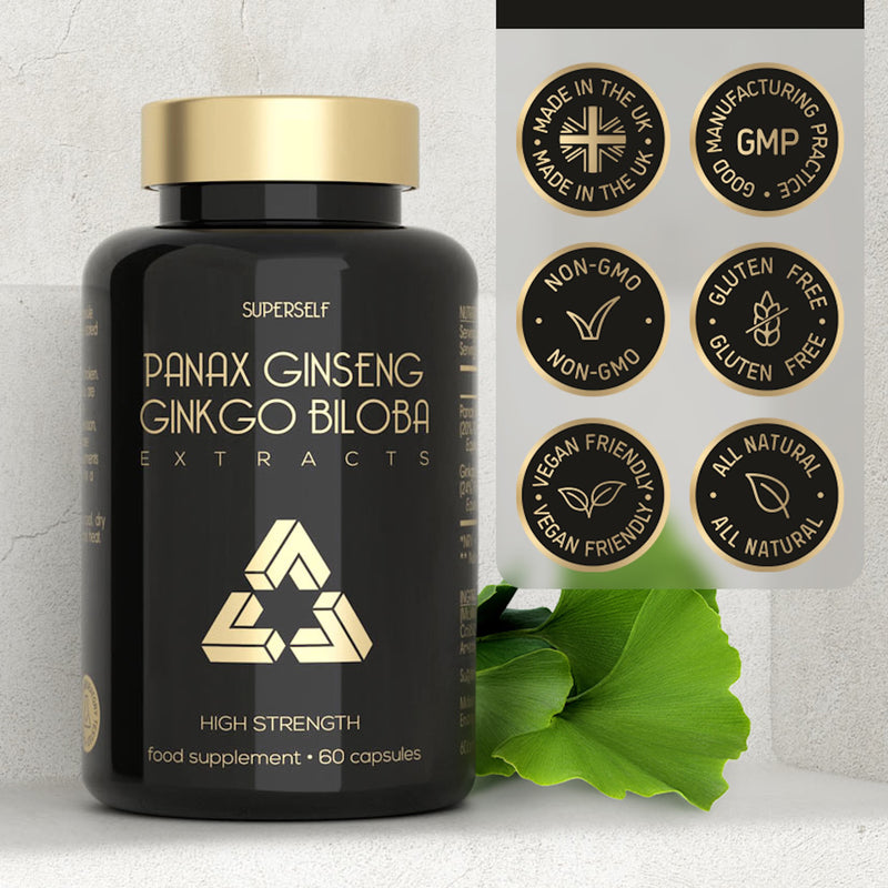 SuperSelf Panax Ginseng Ginkgo Biloba capsules 60 count, imported from the UK