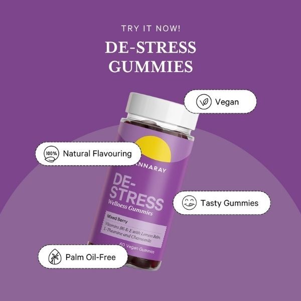 Cannaray De-Stress Gummies mixed berry 60 count (British brand)