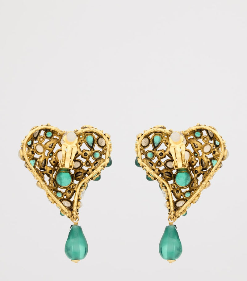 Saint Laurent Crystal Heart clip-on earrings (British brand)