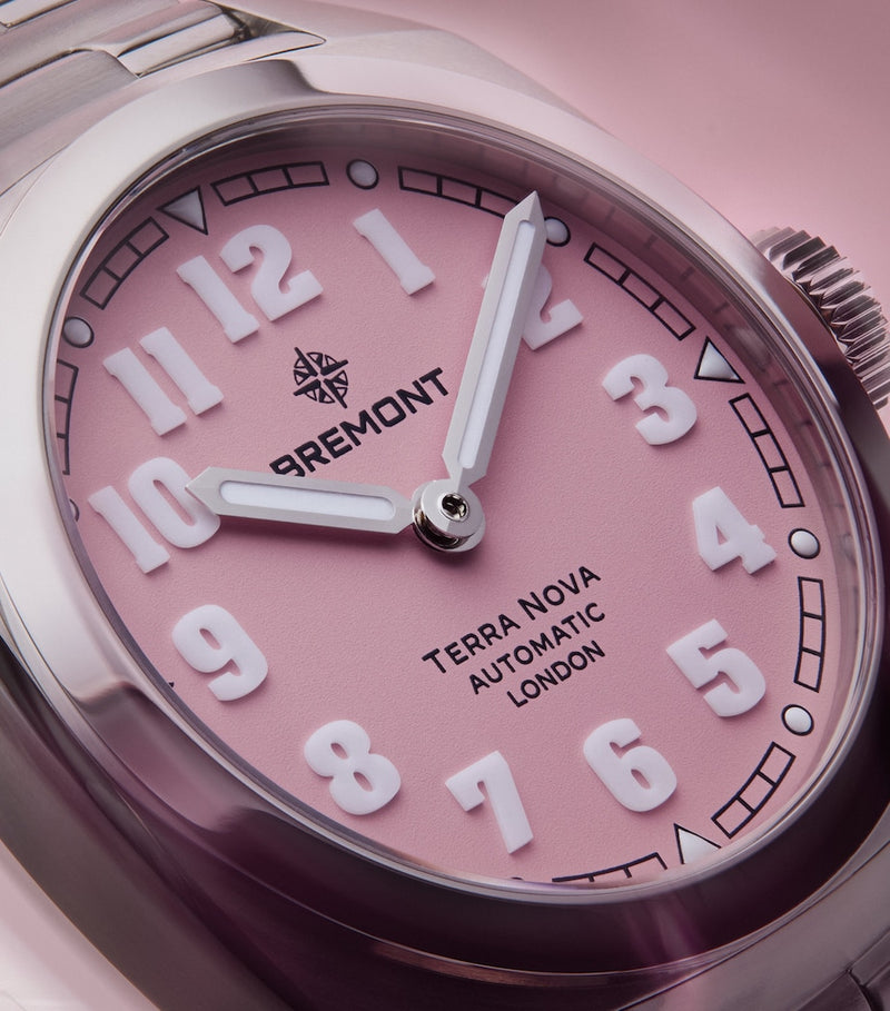Bremont limited edition Terra Nova watch pink dial 38mm, imported from the UK