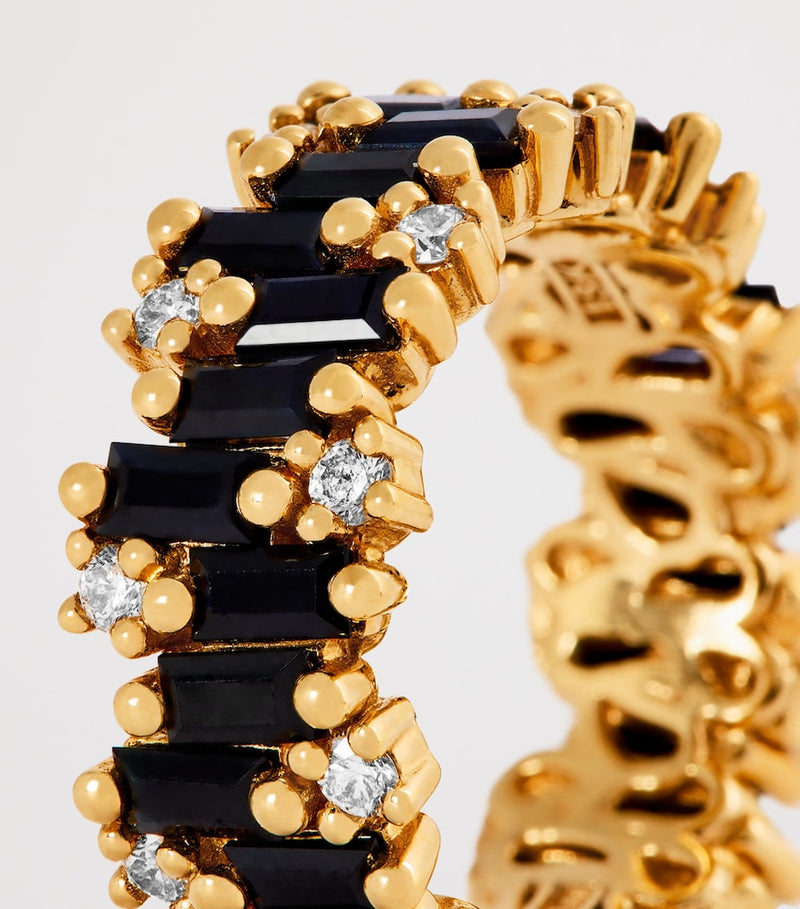 Suzanne Kalan gold diamond black sapphire eternity ring, imported from the UK
