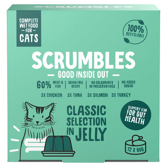 Scrumbles Classic Selection in Jelly Wet Cat Food Tins 12x80g GOODS Sainsburys   