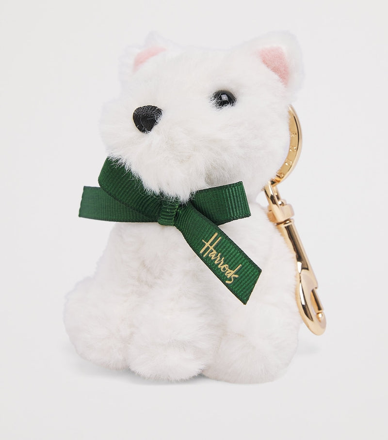 Harrods Westie dog keyring with plush faux fur, imported from the UK