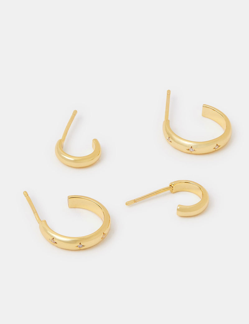 Accessorize 14ct gold plated star hoop earrings 2 pack - British product