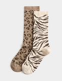 M&S animal print crew socks 2 pack - British product