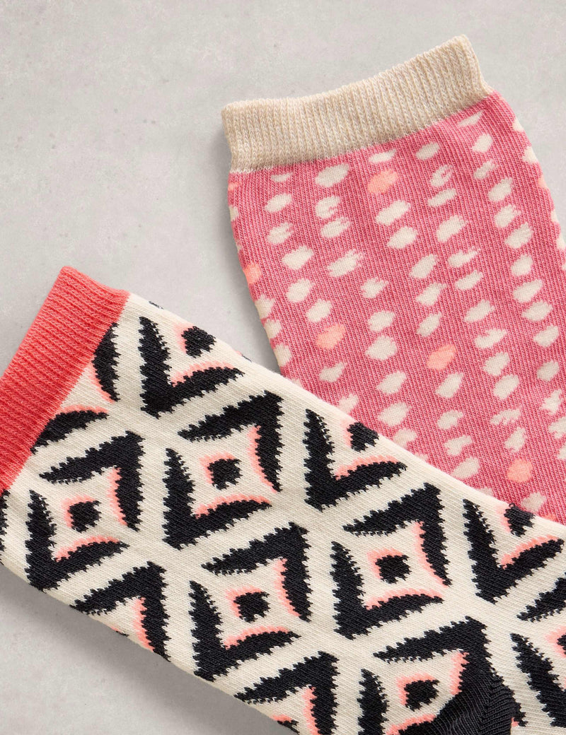 White Stuff geometric ankle socks 2 pack, UK version