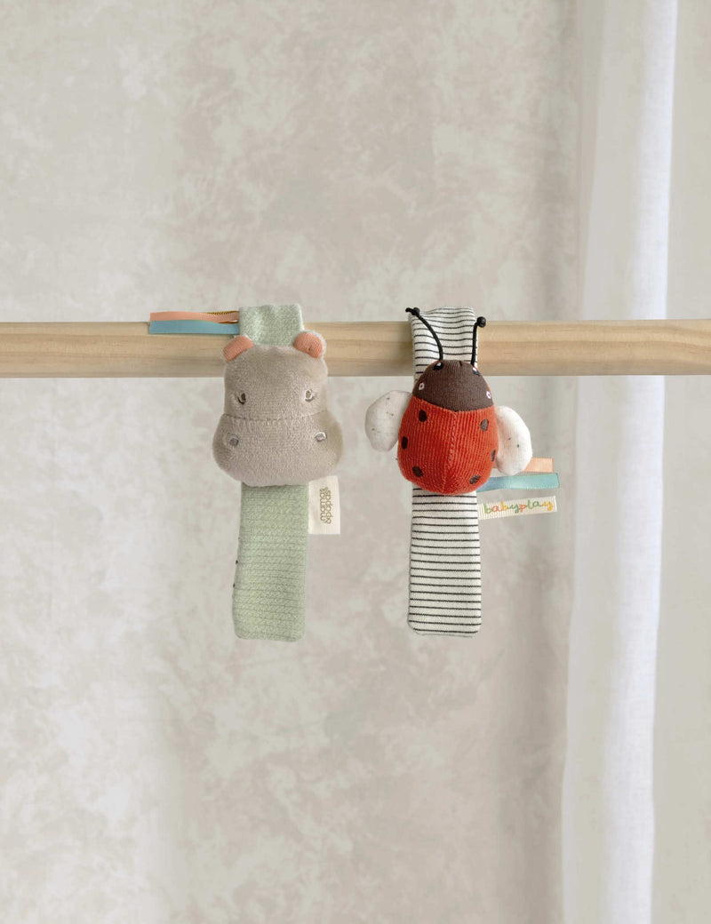 Mamas & Papas wrist rattles hippo and ladybird 2 pack - British product