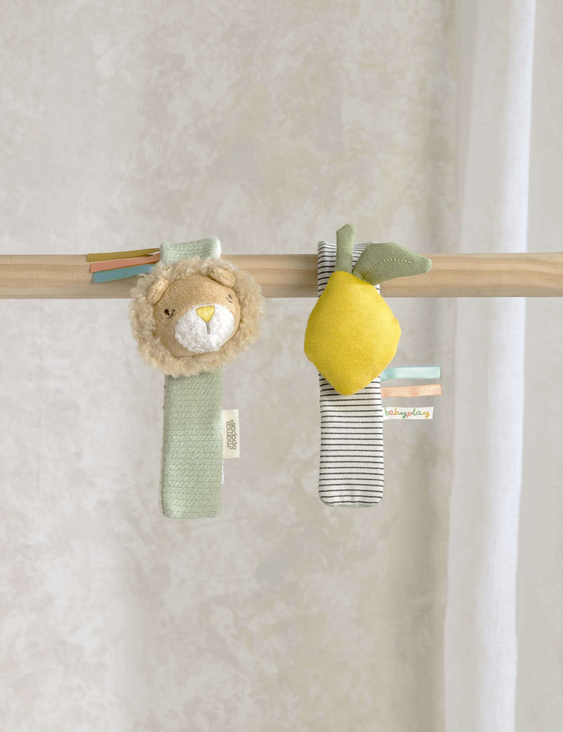 Mamas & Papas lion and lemon wrist rattles 2 pack, UK version