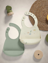 M&S Mamas & Papas 2 Pack Silicone Baby Dribble Bibs - Plain and Dinosaur- Buy online at McGrocer
