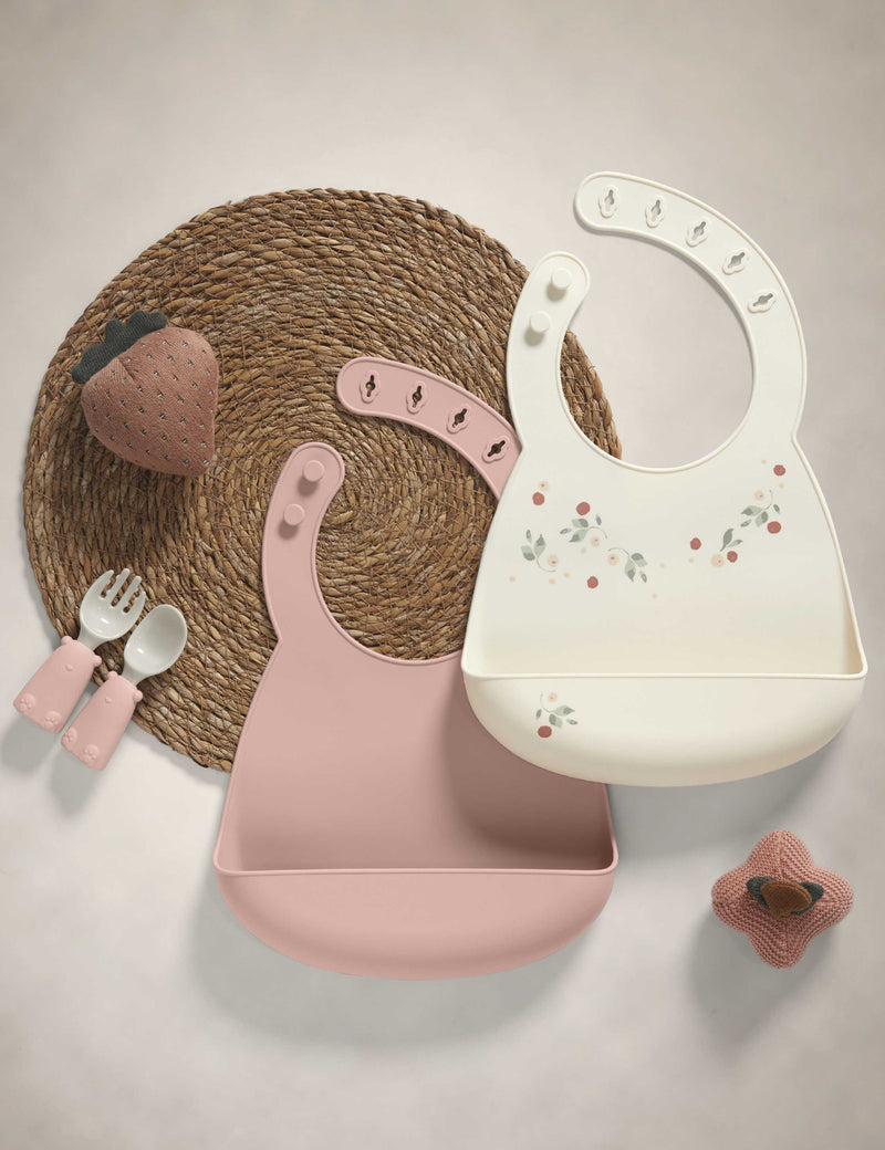 Mamas & Papas 2 pack plain and floral dribble bibs, imported from the UK