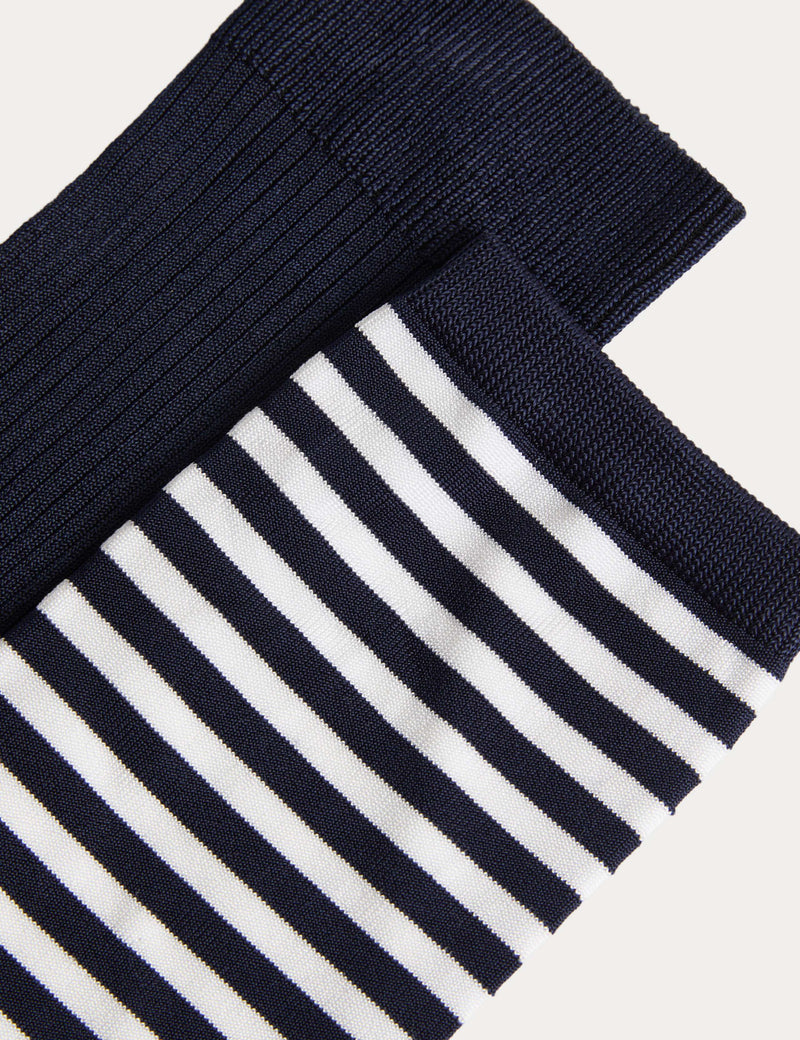 M&S rayon striped crew socks 2 pack (British brand)
