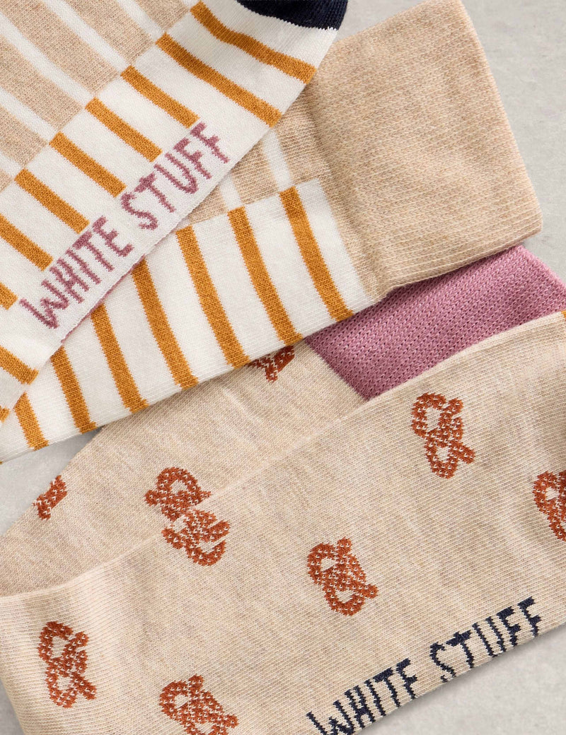 White Stuff cotton rich socks pretzel and stripe design - British product