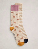 White Stuff cotton rich socks pretzel and stripe design - British product