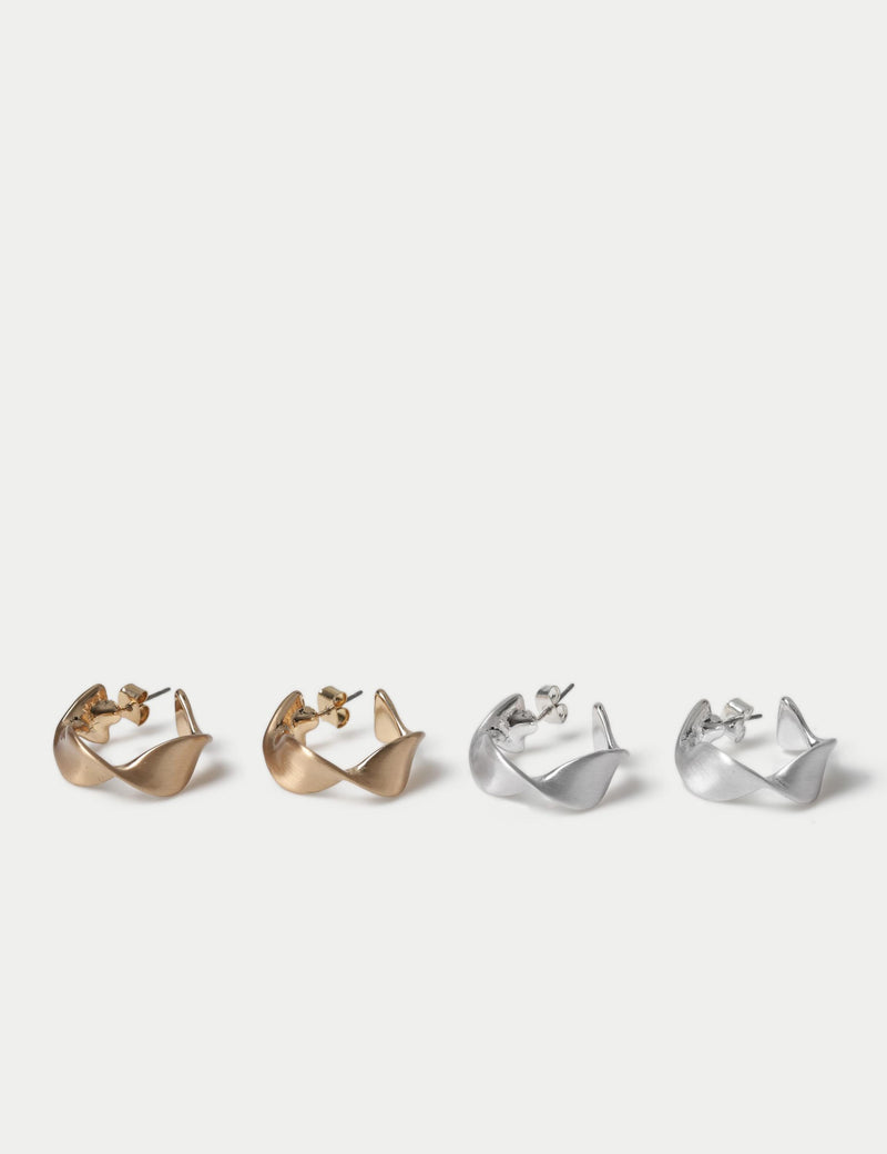 Twist brushed hoop earrings 2 pack, imported from the UK