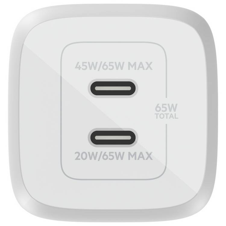 Belkin 65W GaN dual USB-C wall charger white (British brand)
