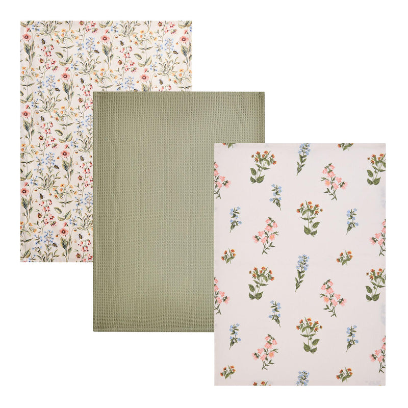 Sainsbury's Home Bee Floral Set of 3 Tea Towels (British brand)