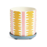Sainsburys Habitat Stripe Ceramic Planter With Saucer - Yellow (H5 x W6.5 x D6.5cm)- Buy online at McGrocer