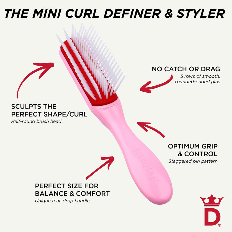Denman D14 mini curl definer Pink Crush 5-row hairbrush, imported from the UK