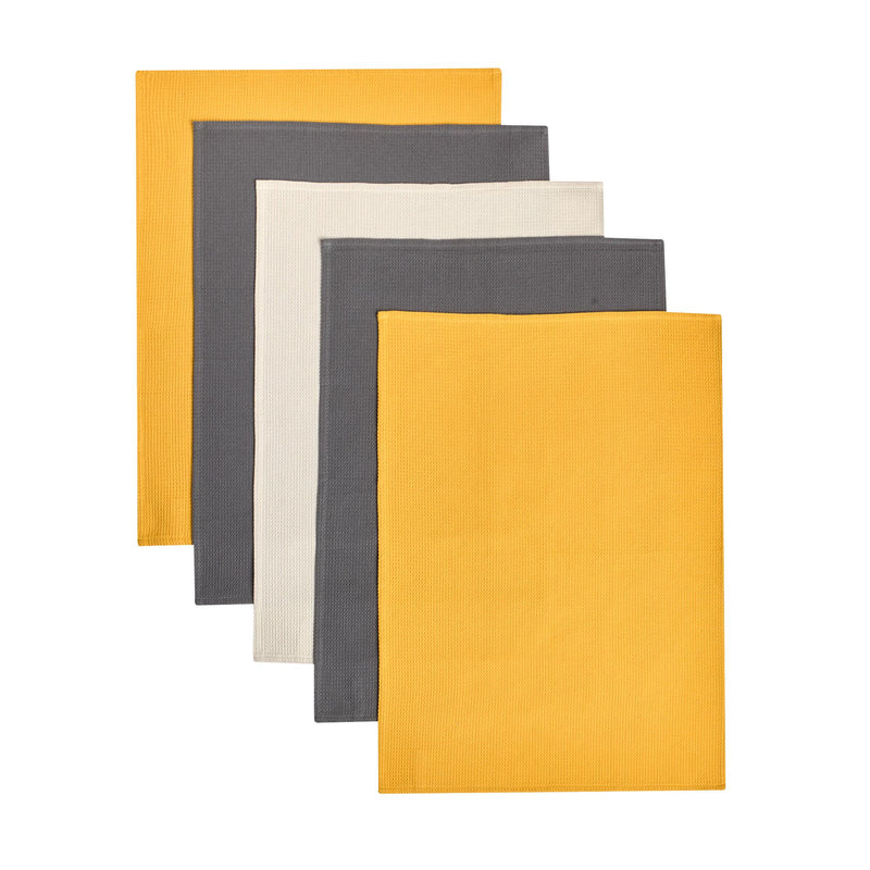 Sainsbury's Home waffle tea towels mustard grey 5-pack (British brand)
